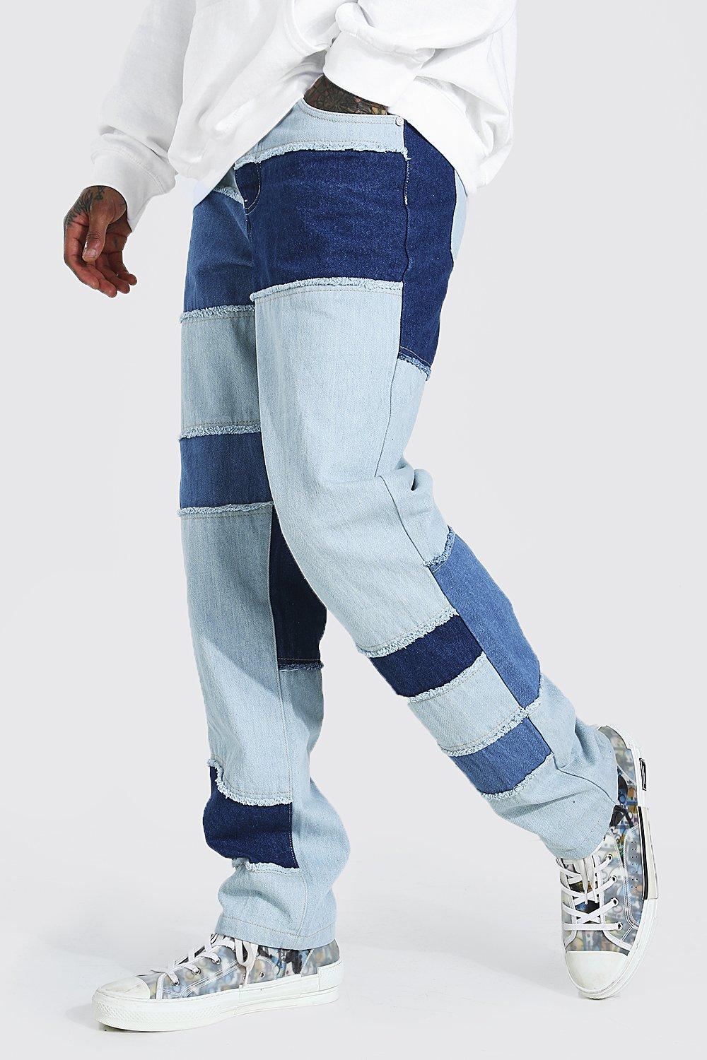 Relaxed Fit Patchwork Denim Jeans boohooMAN USA